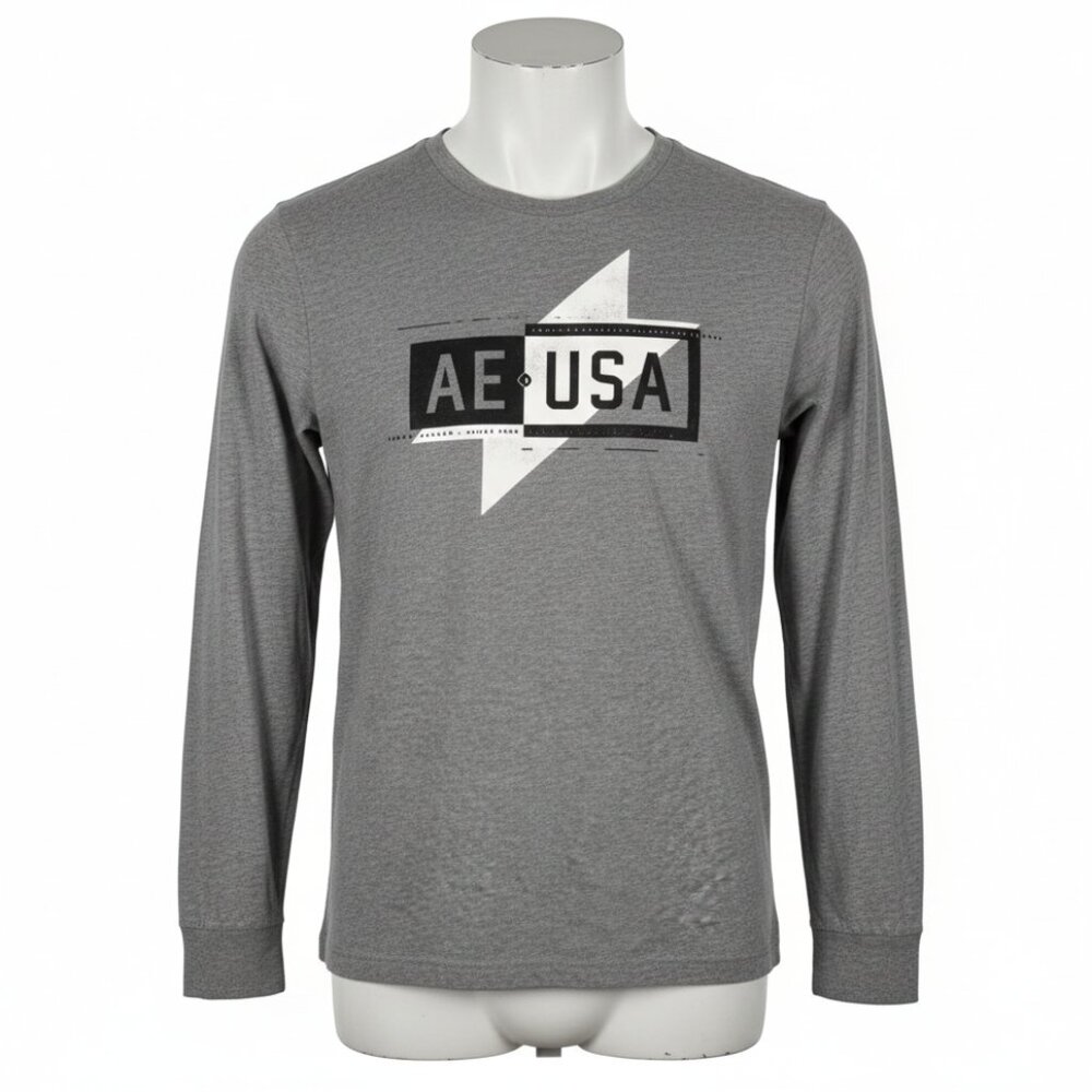American Eagle‎ Shirt Men Medium Gray Long Sleeve T-Shirt AE USA Graphic Casual